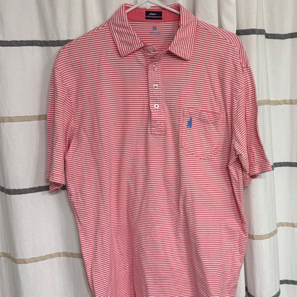johnnie-O Salmon and White Striped Casual Shirt